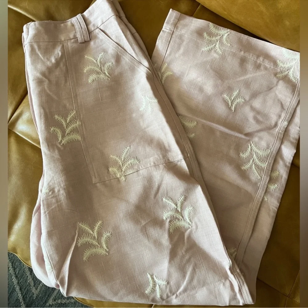 Zara Embroidered Linen Pants 🌸